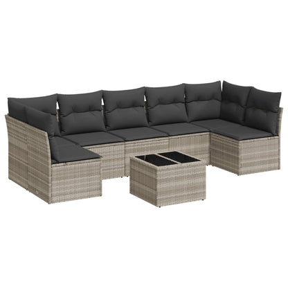 8-delige Loungeset met kussens poly rattan lichtgrijs