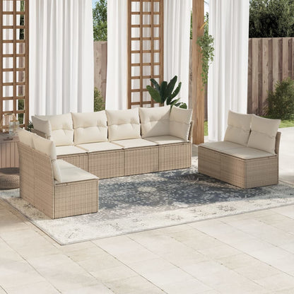 8-Delige Loungeset Met Kussens Poly Rattan Beige