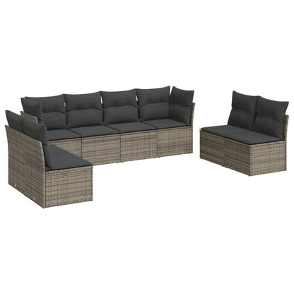 8-Delige Loungeset Met Kussens Poly Rattan Grijs
