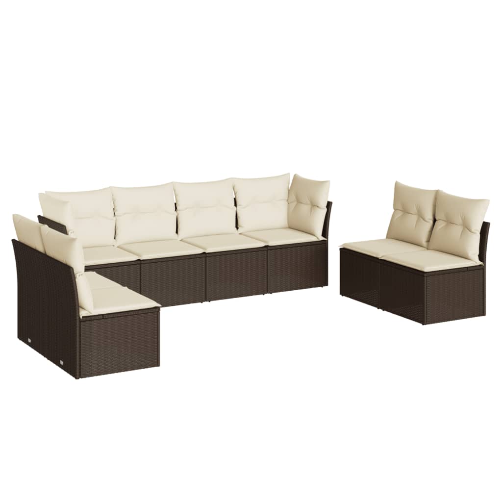 8-delige Loungeset met kussens poly rattan bruin Bruin en crème Zonder tafel