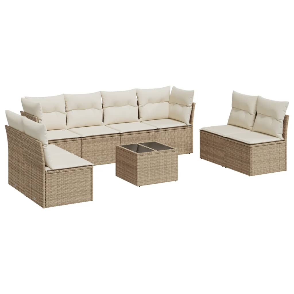 9-Delige Loungeset Met Kussens Poly Rattan Beige