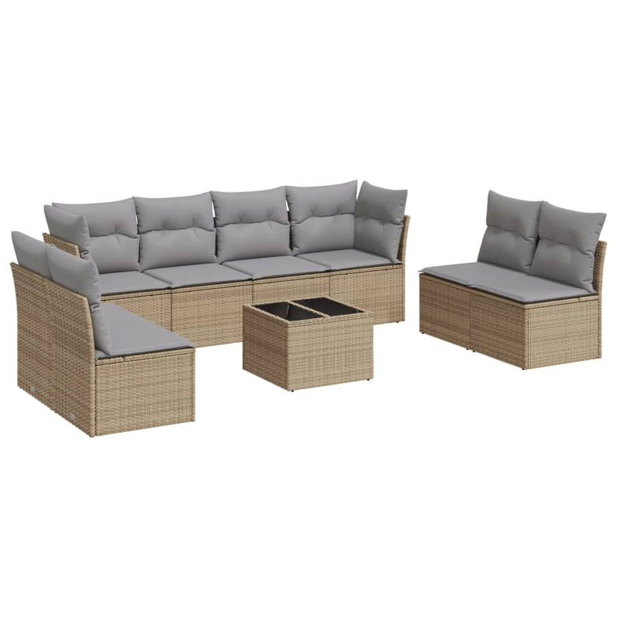 9-Delige Loungeset Met Kussens Poly Rattan Beige