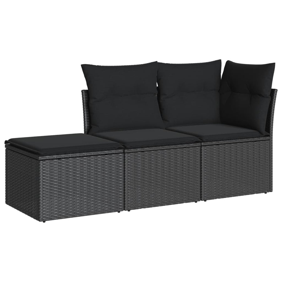 3-Delige Loungeset Met Kussens Poly Rattan Zwart