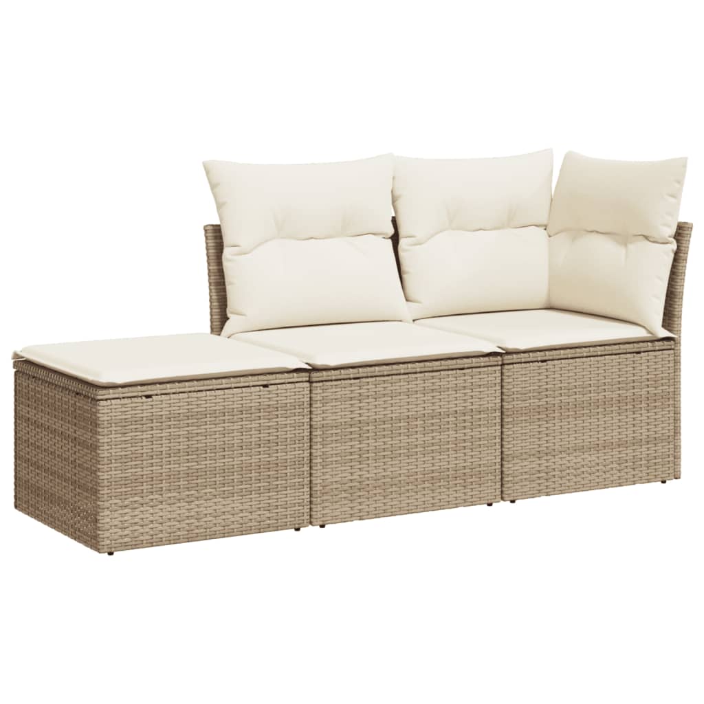 3-Delige Loungeset Met Kussens Poly Rattan Beige