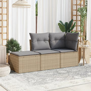 3-piece Lounge Set with cushions poly rattan beige