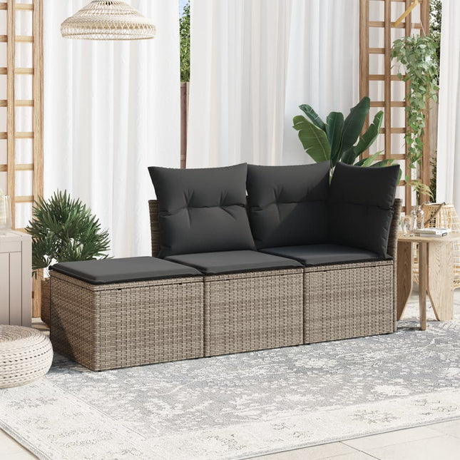 3-Delige Loungeset Met Kussens Poly Rattan Grijs