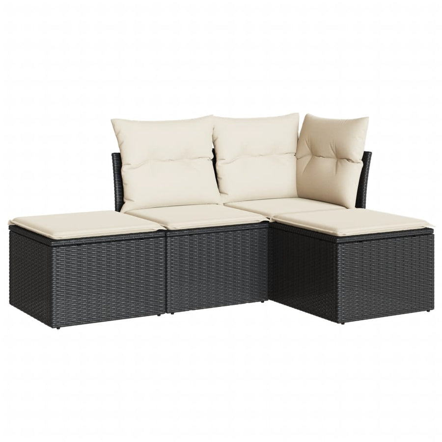 4-delige Loungeset met kussens poly rattan zwart Zwart en crème Zonder tafel