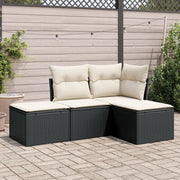 Loungeset poly rattan zwart 4-delig