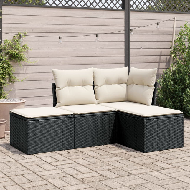 4-delige Loungeset met kussens poly rattan zwart Zwart en crème Zonder tafel