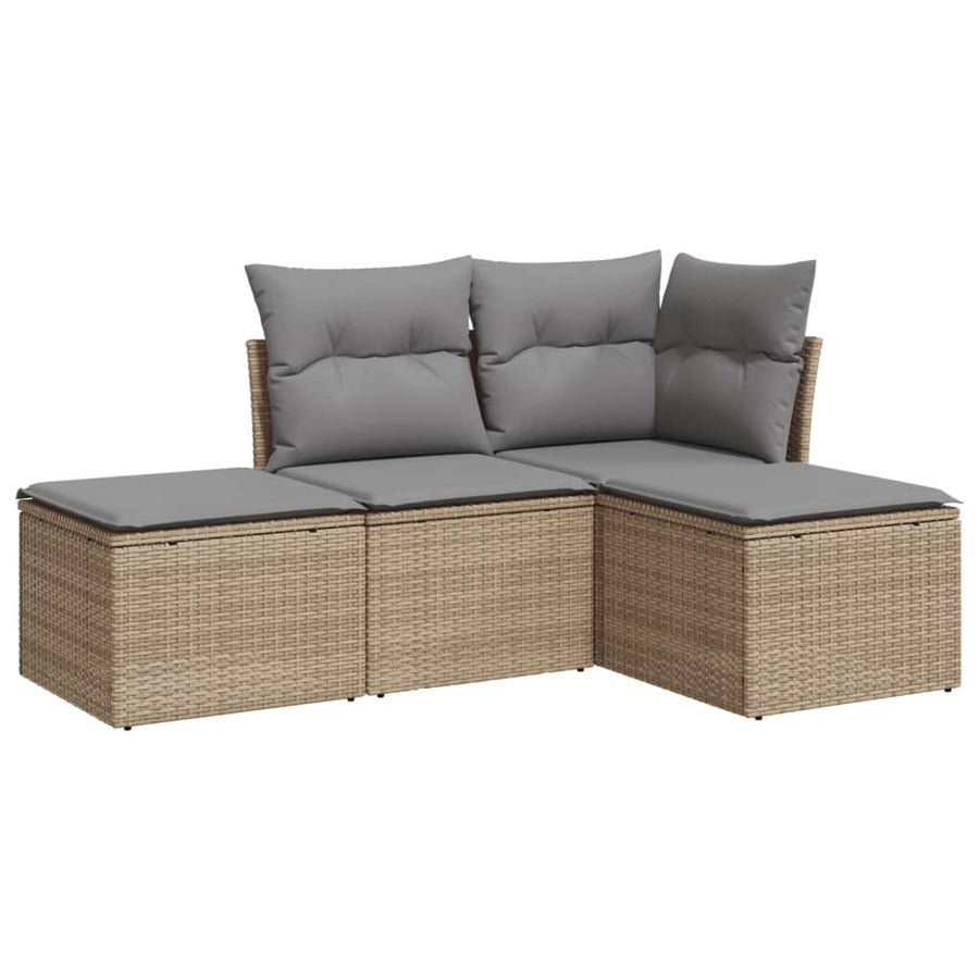 4-Delige Loungeset Met Kussens Poly Rattan Beige