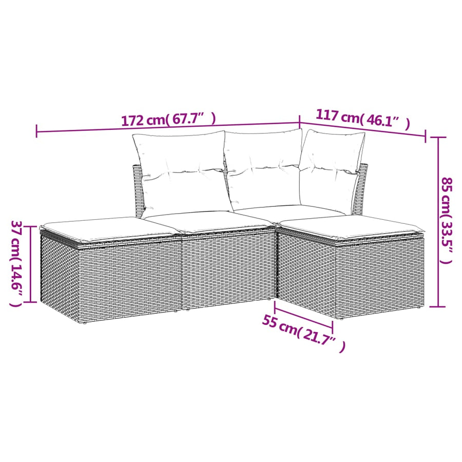 4-Delige Loungeset Met Kussens Poly Rattan Beige