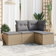 4-piece Lounge Set with Cushions Poly Rattan Beige