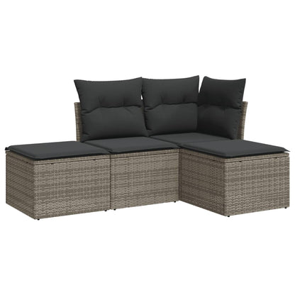 4-Delige Loungeset Met Kussens Poly Rattan Grijs