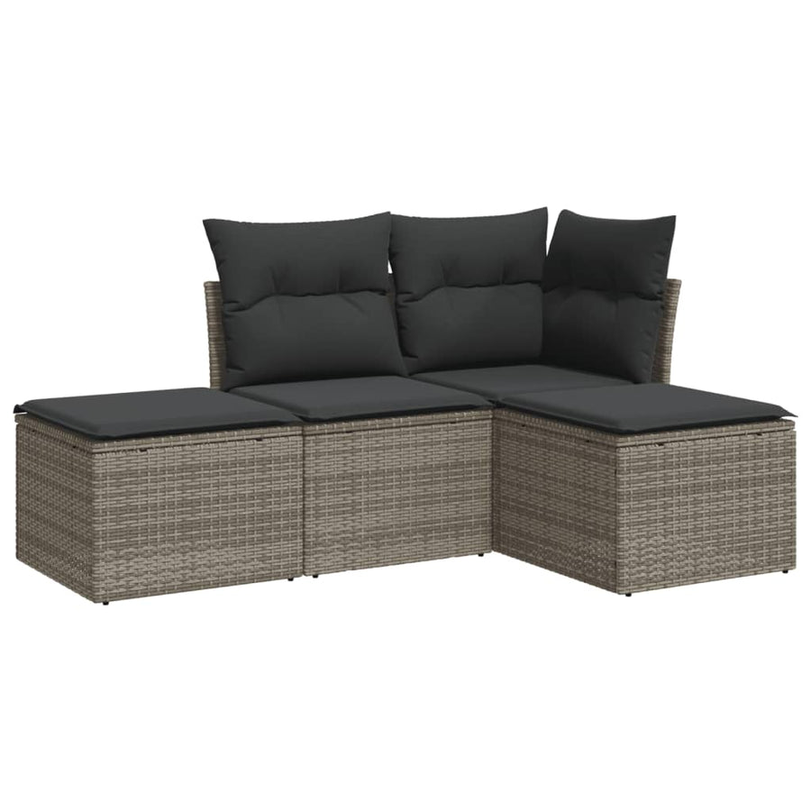 4-Delige Loungeset Met Kussens Poly Rattan Grijs
