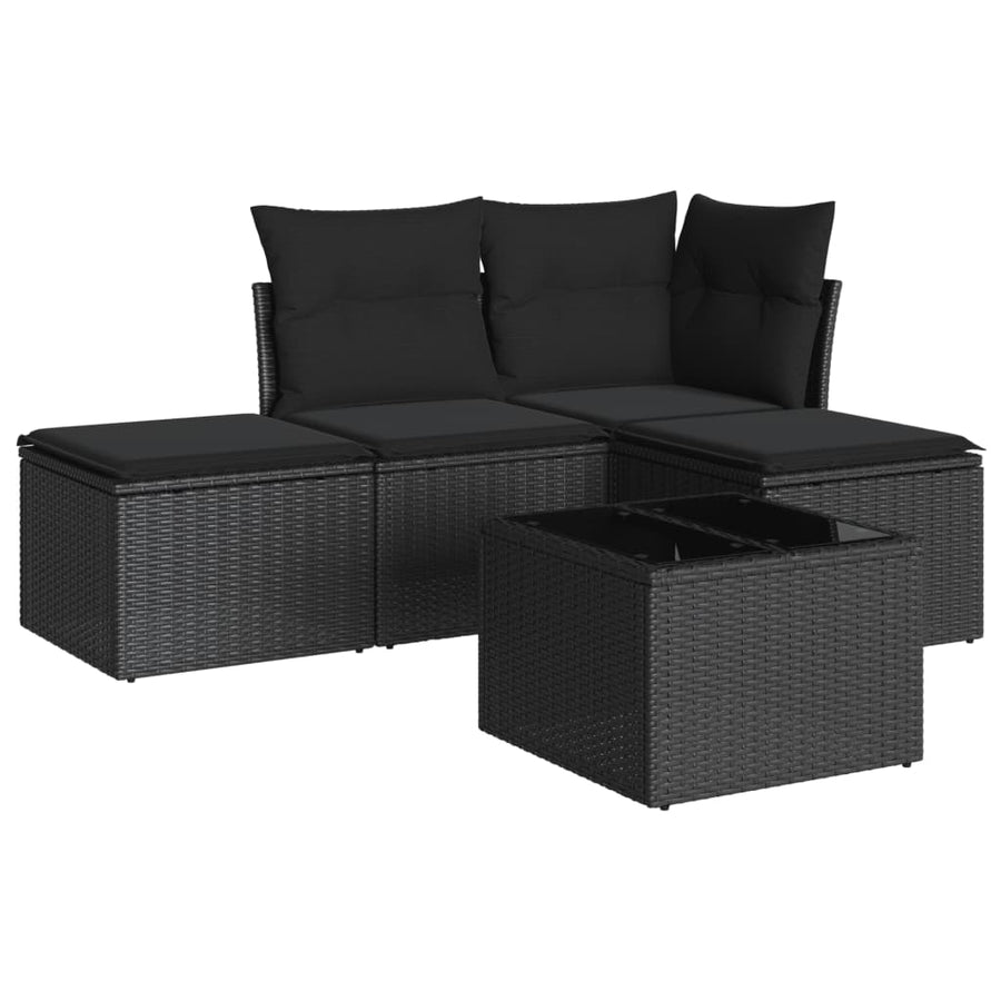 5-Delige Loungeset Met Kussens Poly Rattan Zwart
