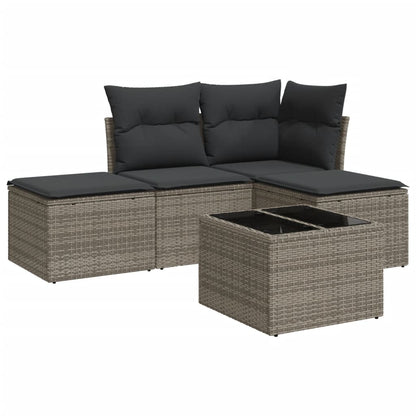 5-Delige Loungeset Met Kussens Poly Rattan Grijs