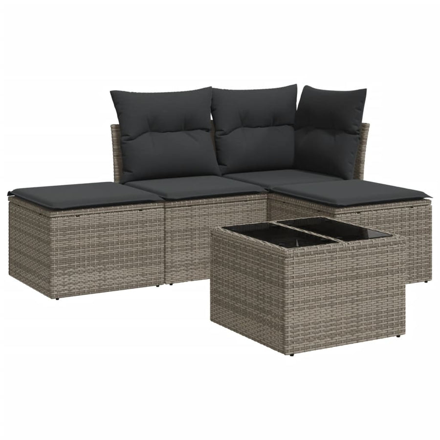 5-Delige Loungeset Met Kussens Poly Rattan Grijs