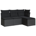4-delige Loungeset met kussens poly rattan zwart