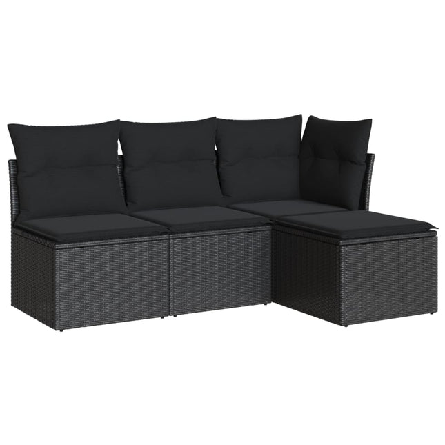 4-Delige Loungeset Met Kussens Poly Rattan Zwart