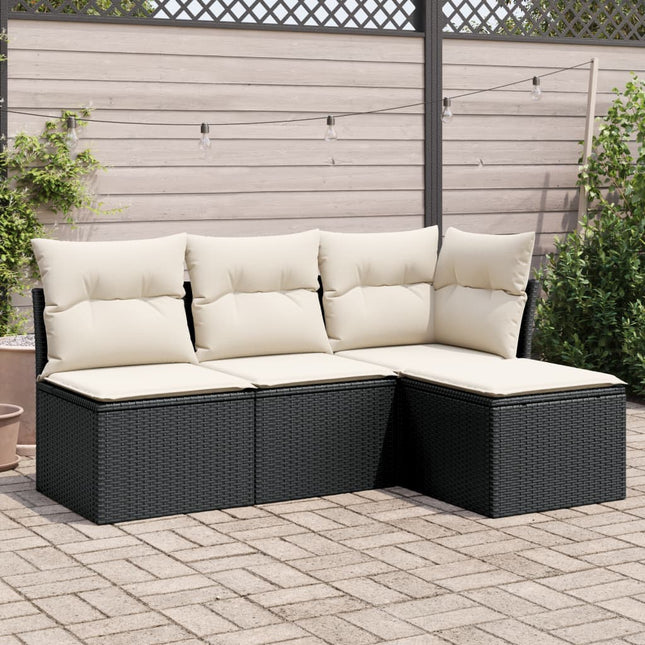 4-Delige Loungeset Met Kussens Poly Rattan Zwart