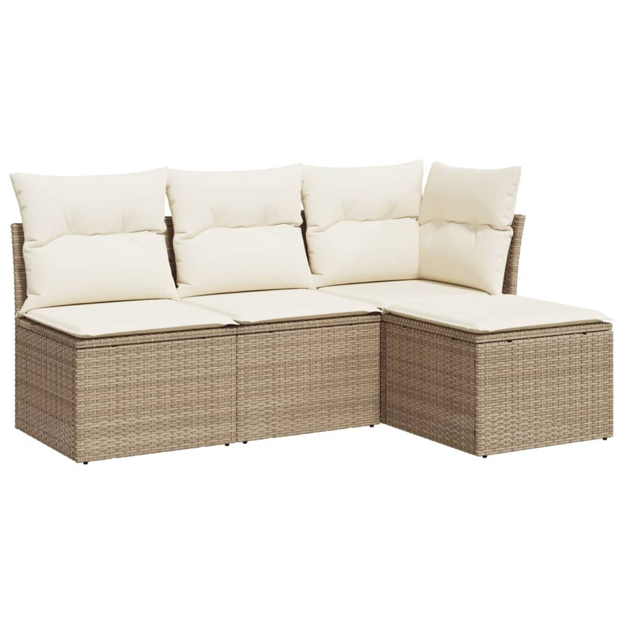 4-Delige Loungeset Met Kussens Poly Rattan Beige