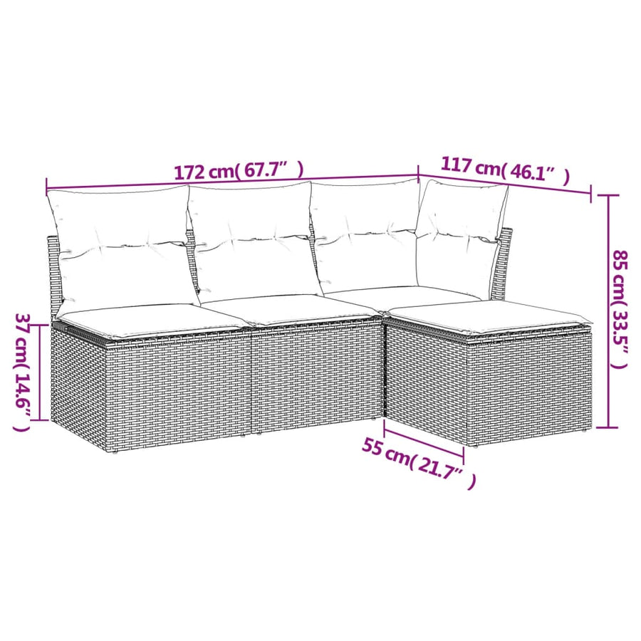 4-Delige Loungeset Met Kussens Poly Rattan Beige