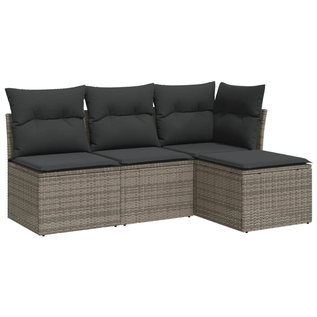 4-Delige Loungeset Met Kussens Poly Rattan Grijs