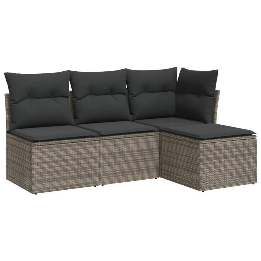 4-Delige Loungeset Met Kussens Poly Rattan Grijs