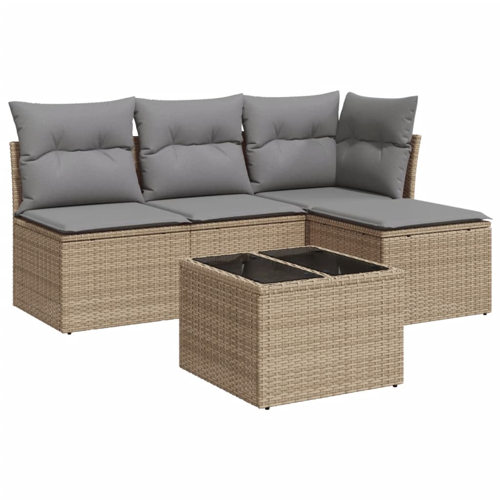 5-Delige Loungeset Met Kussens Poly Rattan Beige