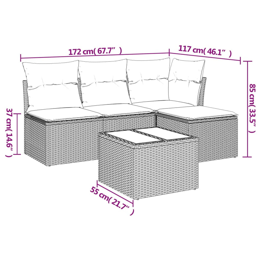 5-Delige Loungeset Met Kussens Poly Rattan Beige