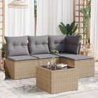 5-piece Lounge Set with Cushions Poly Rattan Beige