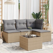 5-piece Lounge Set with Cushions Poly Rattan Beige