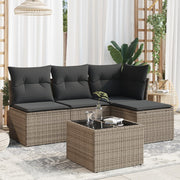 5-piece Lounge Set with cushions poly rattan grey