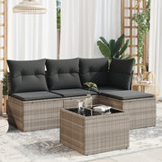 5-piece Lounge Set with cushions poly rattan light gray