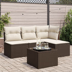 5-Piece Lounge Set with Cushions Poly Rattan Brown