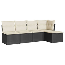 5-delige Loungeset met kussens poly rattan zwart Zwart en crème Zonder tafel