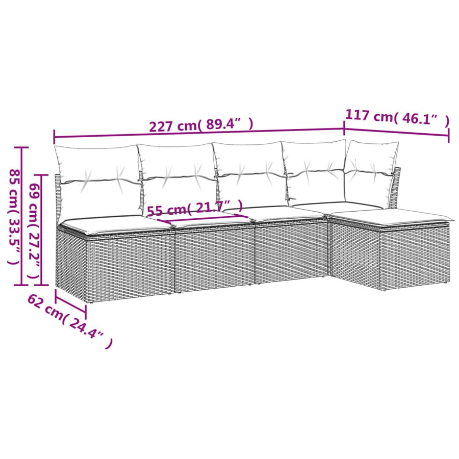 5-Delige Loungeset Met Kussens Poly Rattan Beige