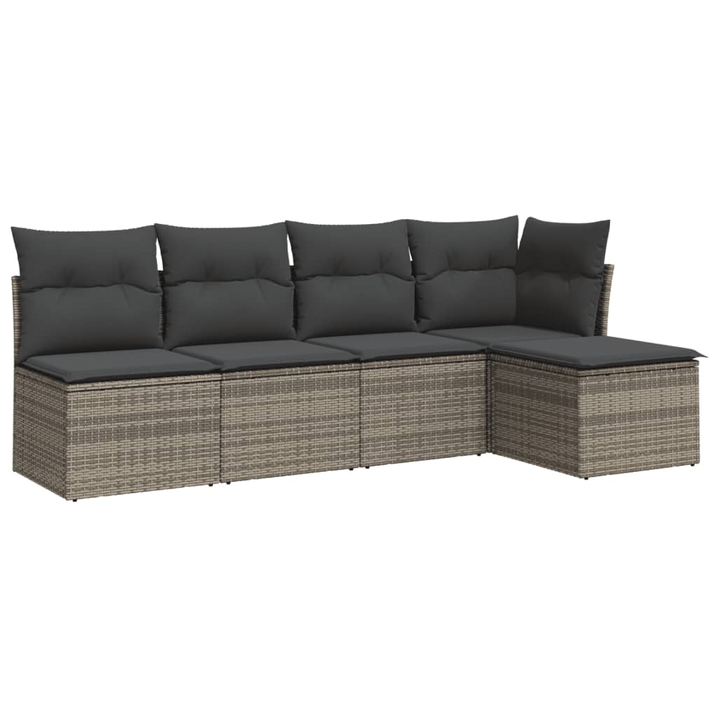5-Delige Loungeset Met Kussens Poly Rattan Grijs