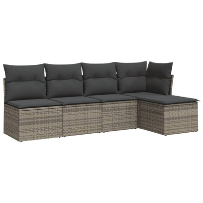 5-Delige Loungeset Met Kussens Poly Rattan Grijs