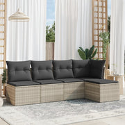 Loungeset 5-delig poly rattan lichtgrijs