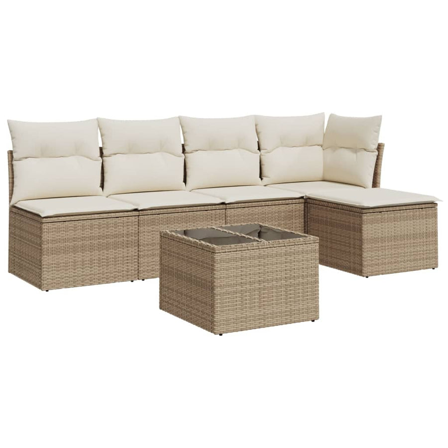 6-Delige Loungeset Met Kussens Poly Rattan Beige