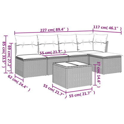 6-Delige Loungeset Met Kussens Poly Rattan Beige