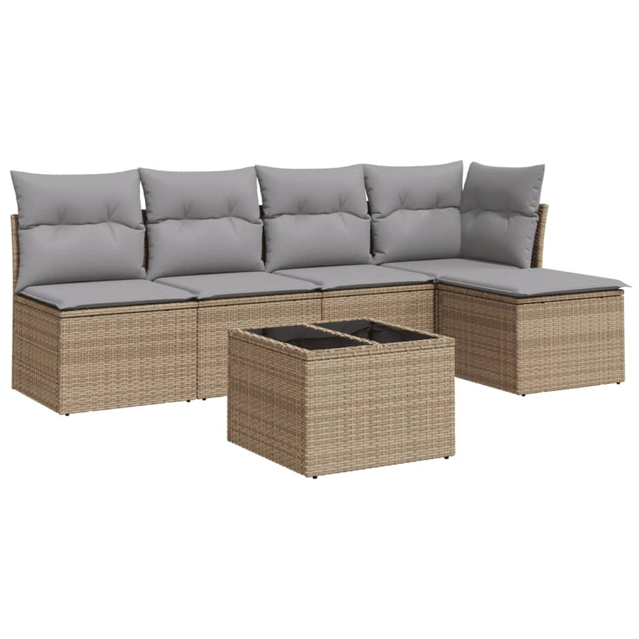 6-Delige Loungeset Met Kussens Poly Rattan Beige
