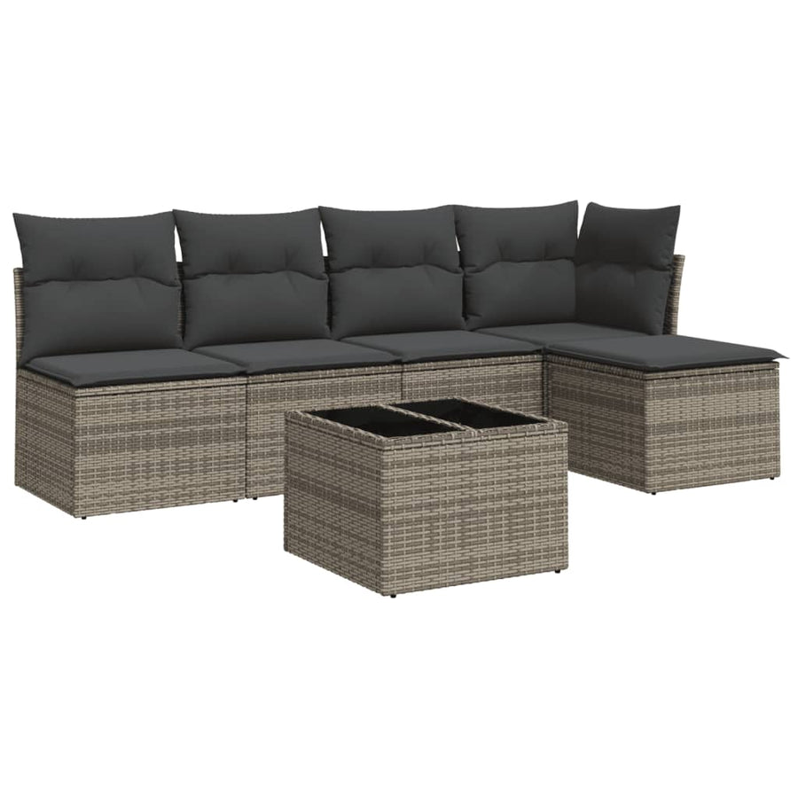 6-Delige Loungeset Met Kussens Poly Rattan Grijs