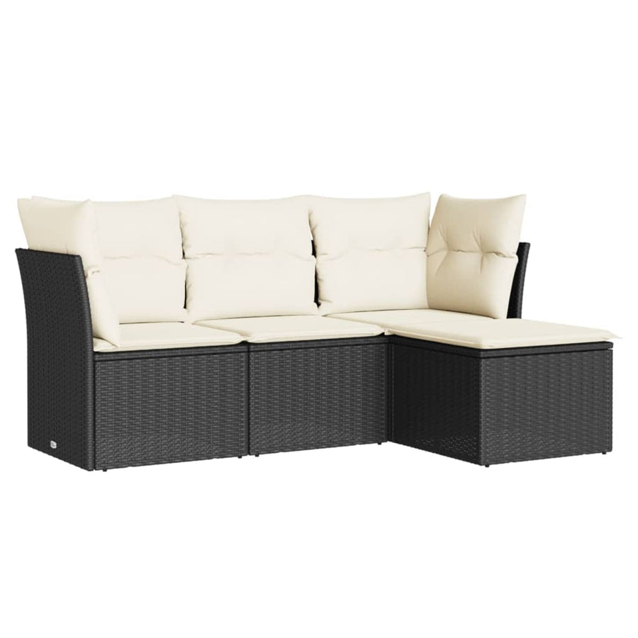 4-delige Loungeset met kussens poly rattan zwart Zwart en crème Zonder tafel
