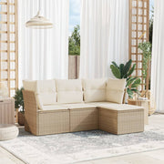 Loungeset 4-delig poly rattan beige met opbergfunctie