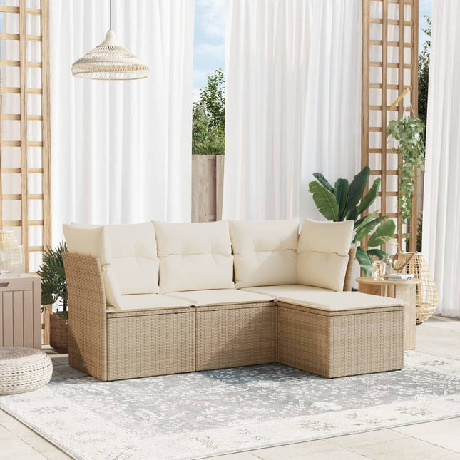 4-Delige Loungeset Met Kussens Poly Rattan Beige