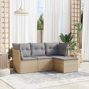Loungeset 4-delig poly rattan beige met opbergruimte