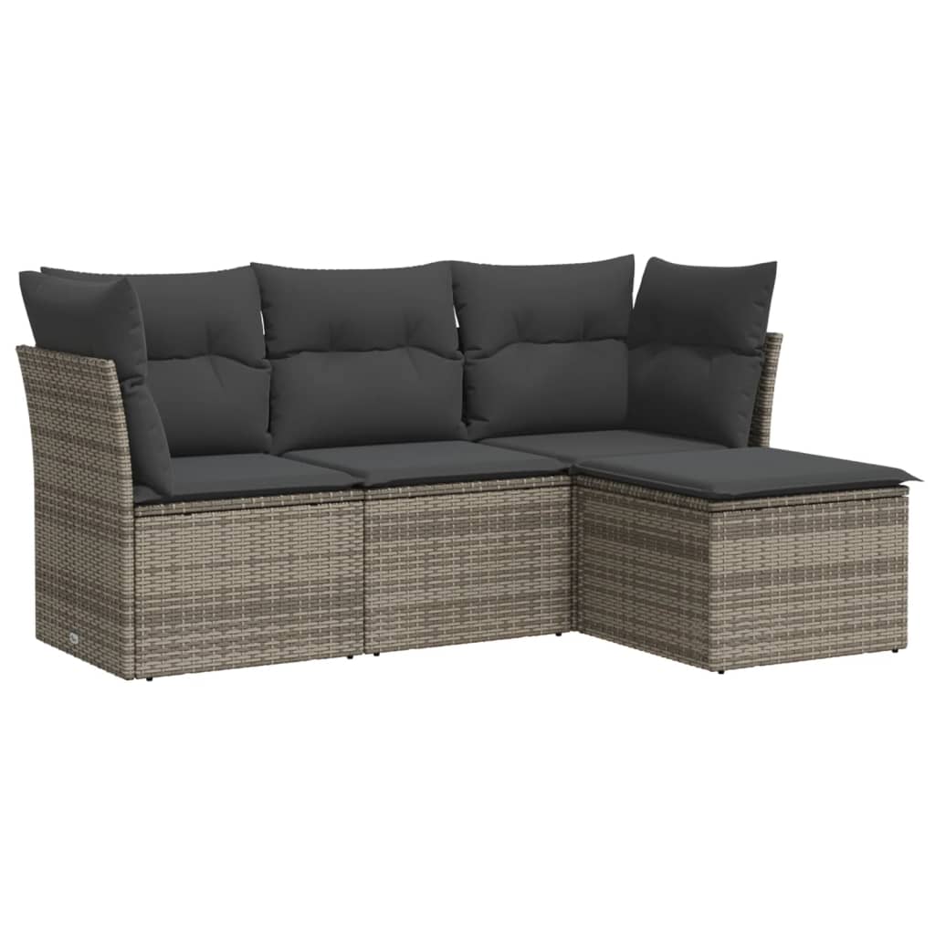 4-Delige Loungeset Met Kussens Poly Rattan Grijs