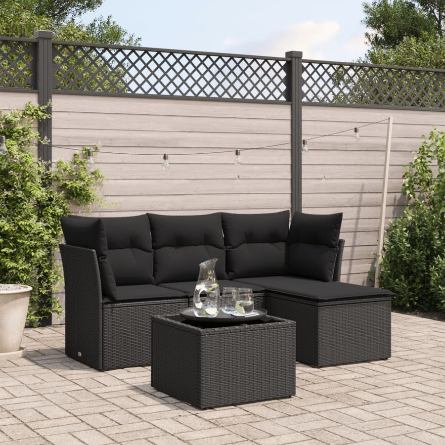 5-Delige Loungeset Met Kussens Poly Rattan Zwart